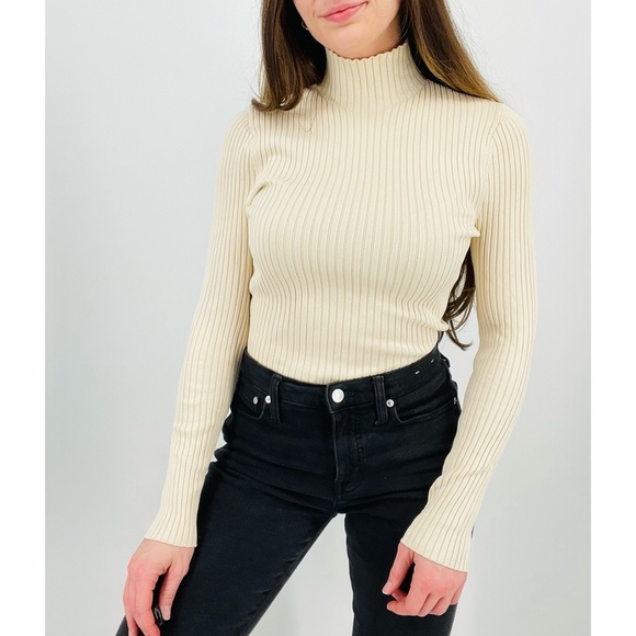 Zara Essential Ribbed Mockneck Sweater Top Longsleeve in Ivory Size M - Picture 1 of 12